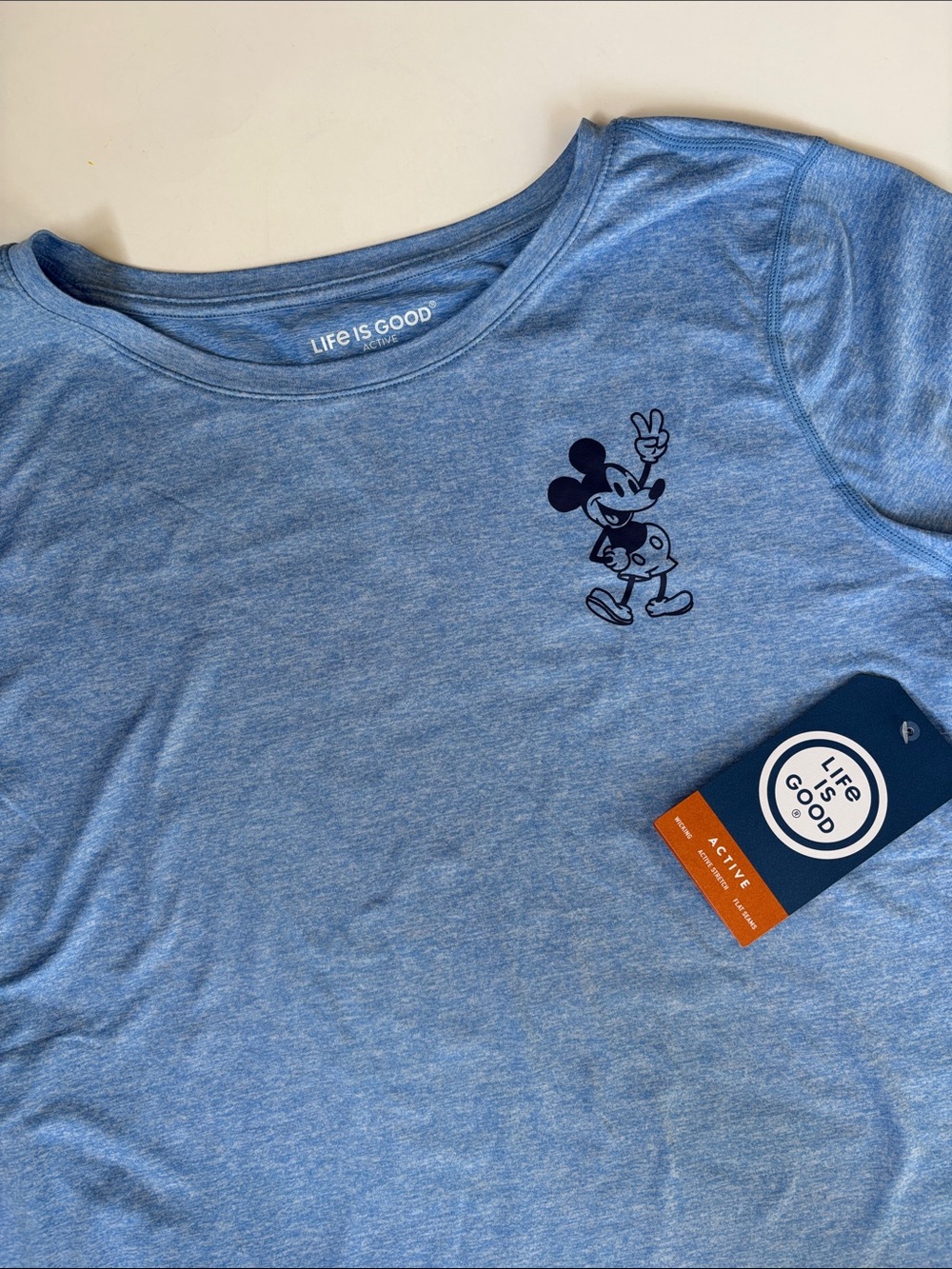 Life Is Good Active Mickey Mouse Performance Blue Short Sleeve Tshirt Women’s XL